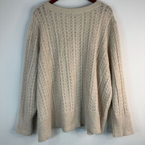 Croft & Barrow Beige Pointelle Knit Button Front Cardigan Sweater Womens 3X - Picture 2 of 10